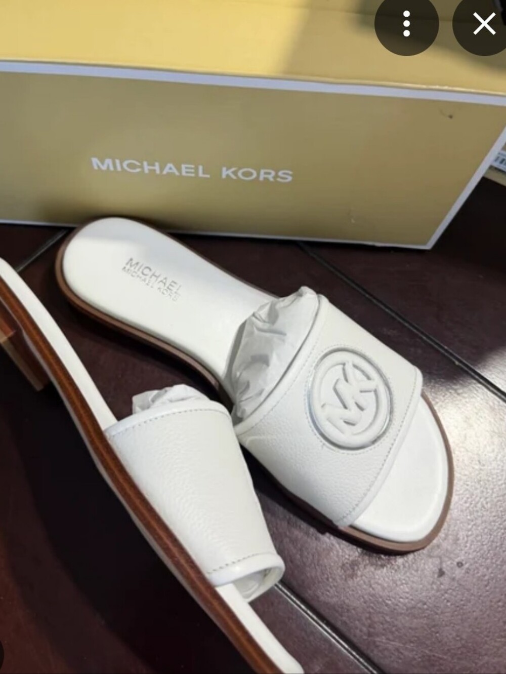 Michael Kors Deanna Cutout MK Logo Slides Slip On White size 6.5 NIB